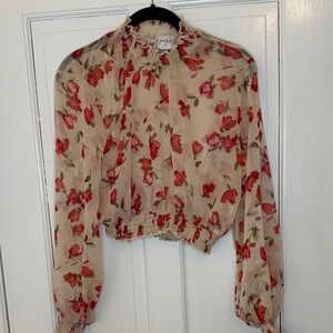 Princess Polly Floral Sheer Cropped Blouse with Ruffle Collar‎ size 4 EUC